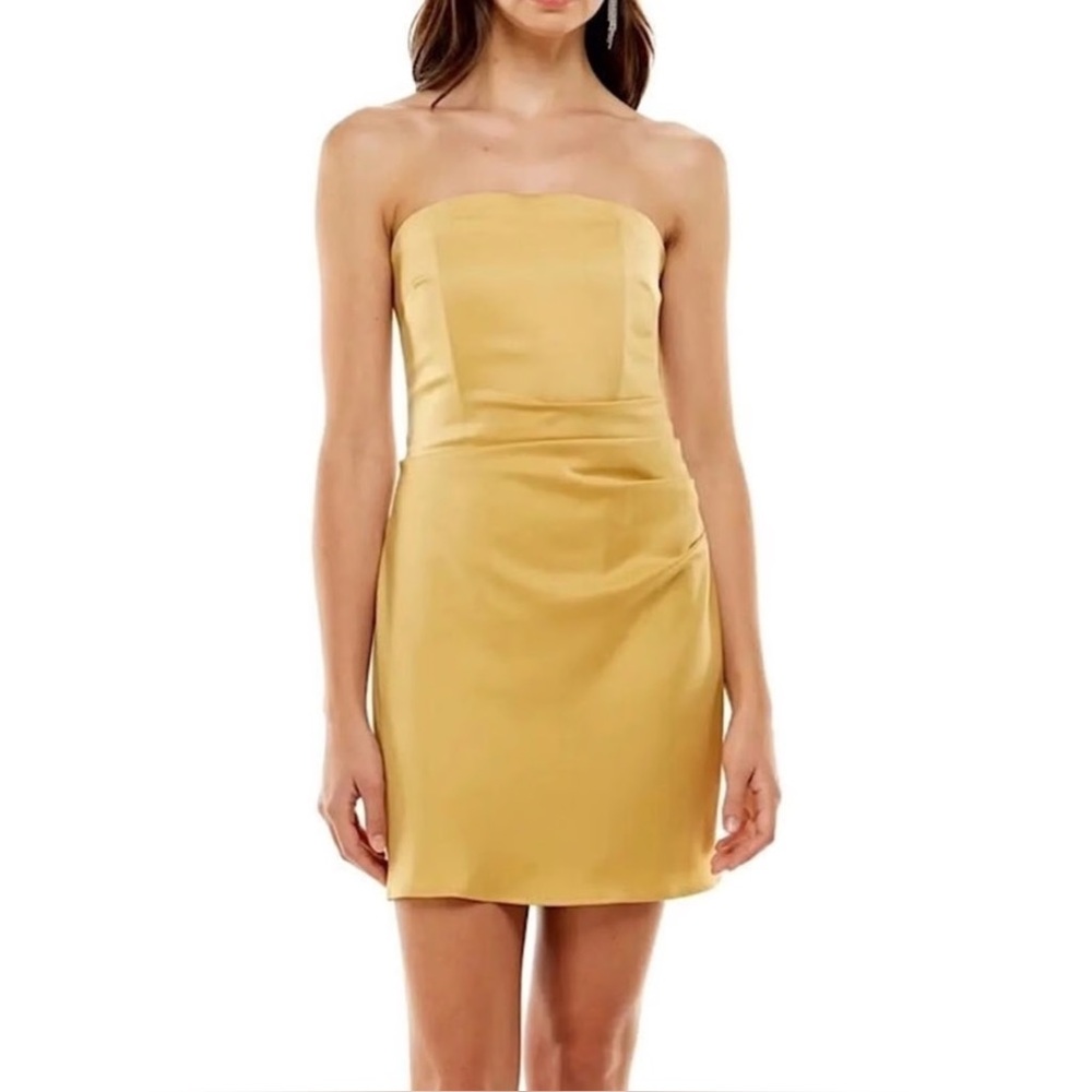 WAYF Yellow/Goldy Strapless Mini Dress